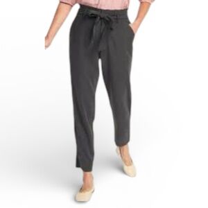Old Navy Gray Paper Bag Tie Waist Cropped Straight Ankle Pants